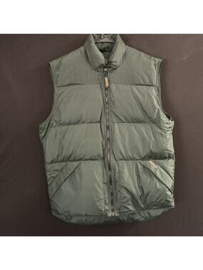 Woolrich Men's Green Zip Puffer Vest 1980s Vintage Down Soft Shell Size Small
